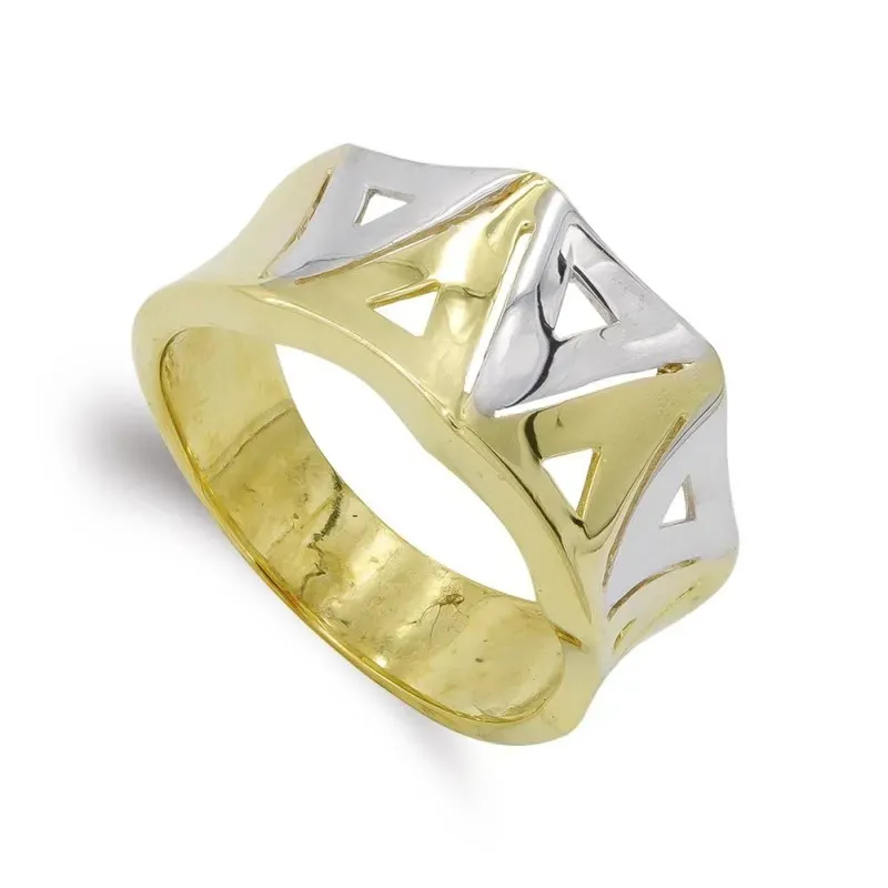 Sortija oro bicolor 18k mujer triángulos calados combinados