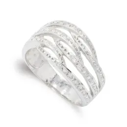 Sortija oro blanco 18k mujer circonitas formas combinadas caladas