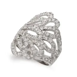 Sortija oro blanco 18k mujer hojas circonitas caladas