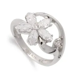 Sortija oro blanco 18k mujer flor circonitas combinada calada