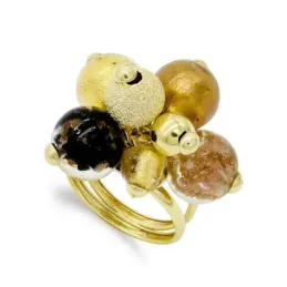 Sortija oro 18k mujer cristal murano bolas combinadas brillo mate
