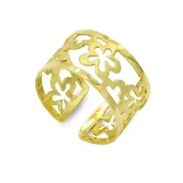 Sortija oro 18k mujer flores caladas combinadas lisas