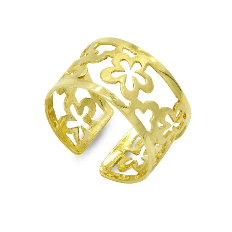 Sortija oro 18k mujer flores caladas combinadas lisas
