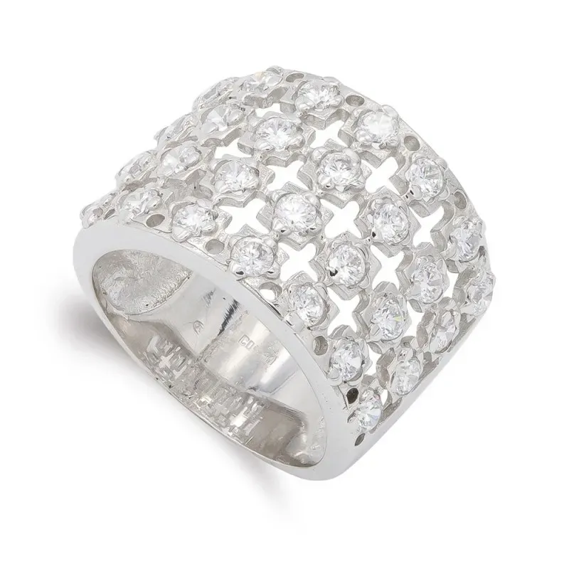 Sortija oro blanco 18k mujer circonitas combinadas formas caladas uni