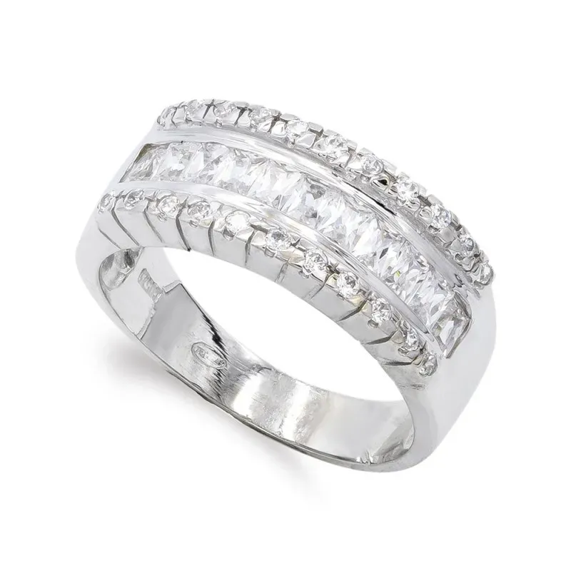 Sortija oro blanco 18k mujer piedras carril combinadas circonitas