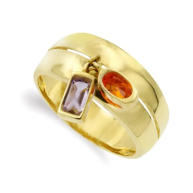 Sortija oro 18k mujer amatista piedra combinada naranja