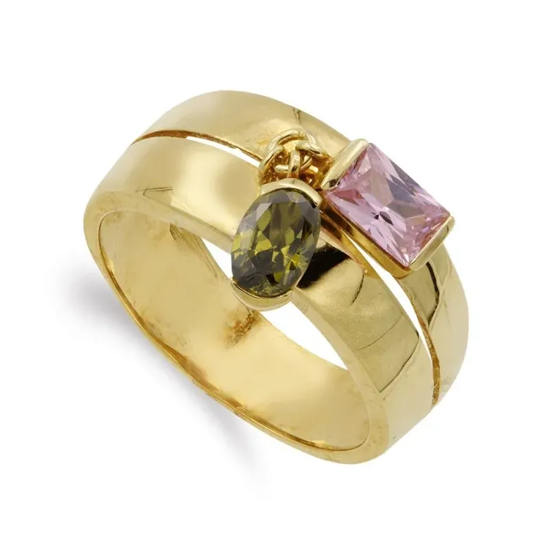 Sortija oro 18k mujer piedras colores combinadas línea calada