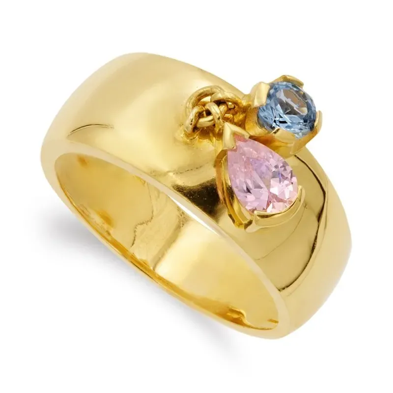 Sortija oro 18k mujer aguamarina combinada piedra rosa