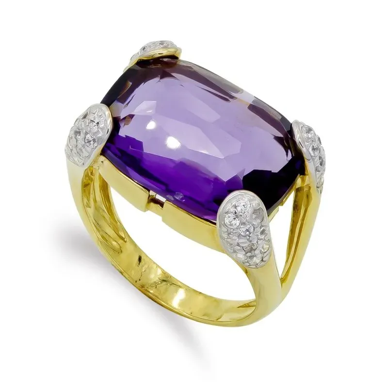 Sortija oro 18k mujer circonitas combinadas piedra color rectangular