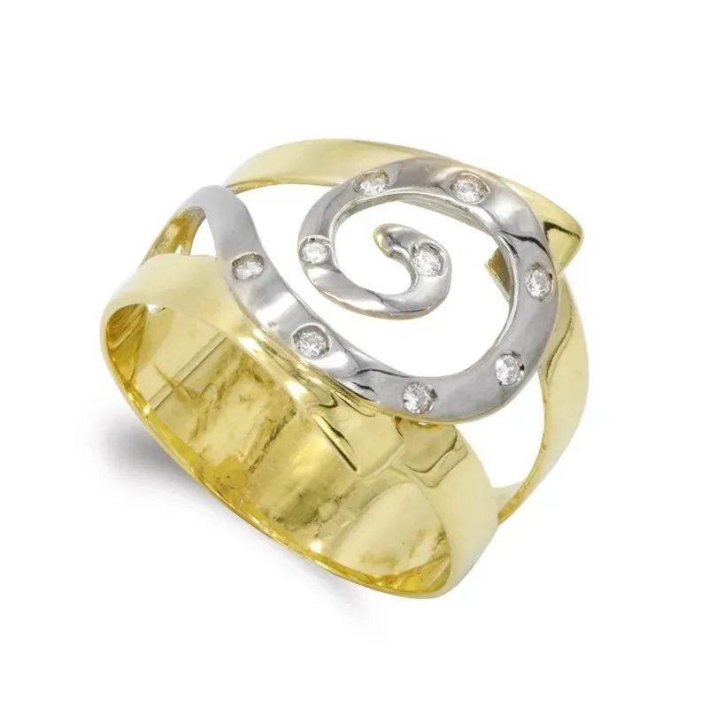 Sortija oro bicolor 18k mujer circonitas forma espiral combinada cala