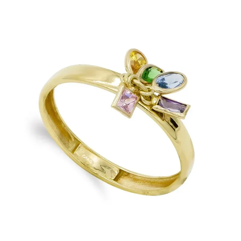 Sortija oro 18k mujer cinco piedras colores formas combinadas
