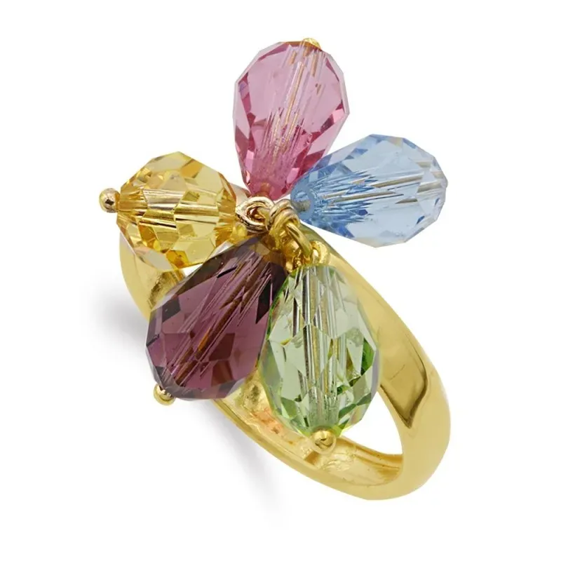 Sortija oro 18k mujer cinco piedras colores forma gota