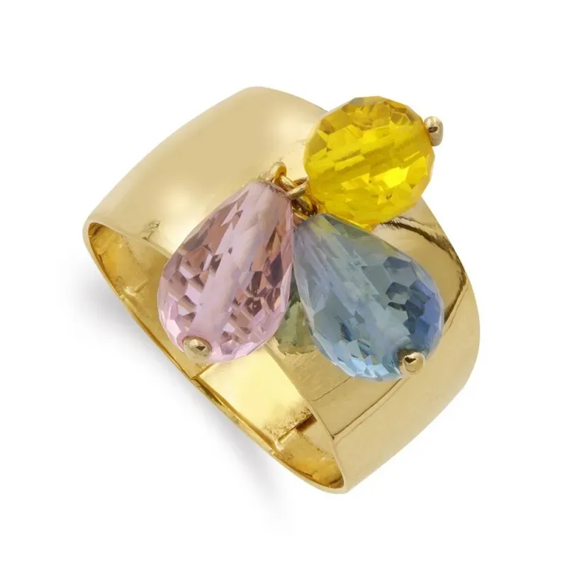 Sortija oro 18k mujer tres piedras colores formas combinada lisa