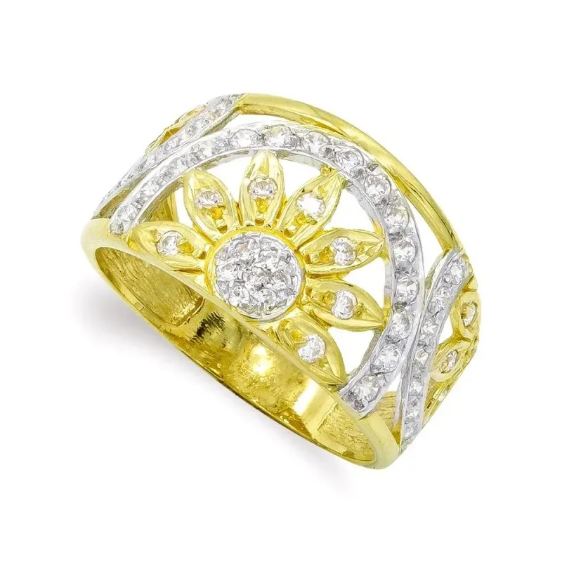 Sortija oro bicolor 18k mujer soles circonitas combinado calado