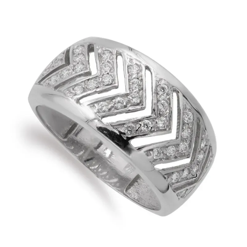 Sortija oro blanco 18k mujer circonitas formas caladas