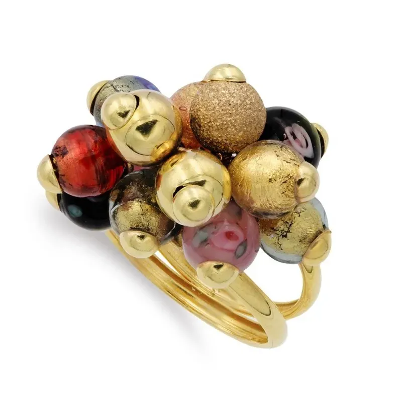 Sortija oro 18k mujer dos hilos bolas cristal murano