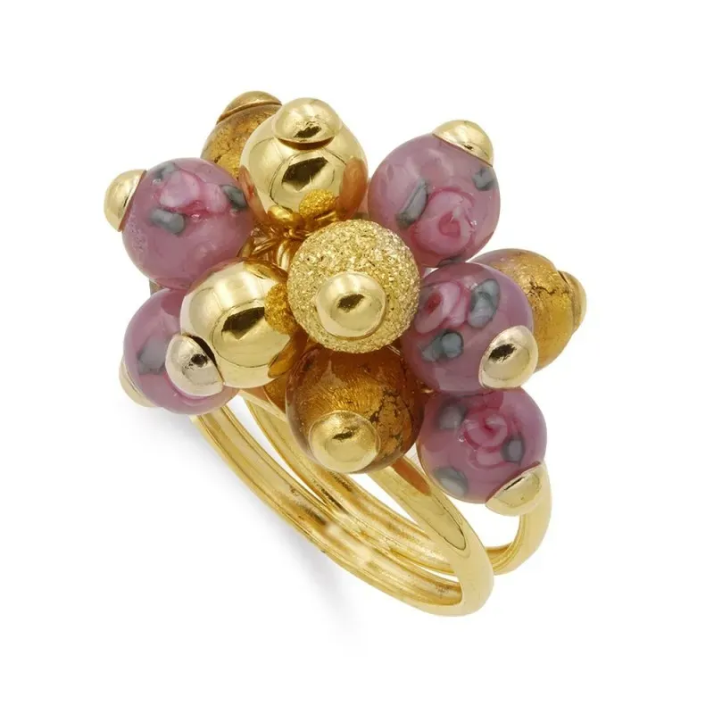 Sortija oro 18k mujer dos hilos bolas murano combinadas