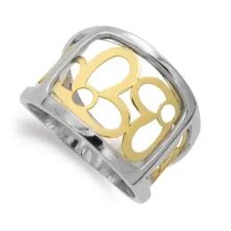 Sortija oro bicolor 18k mujer flores caladas