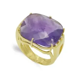 Sortija oro 18k mujer piedra color rectangular centro garras