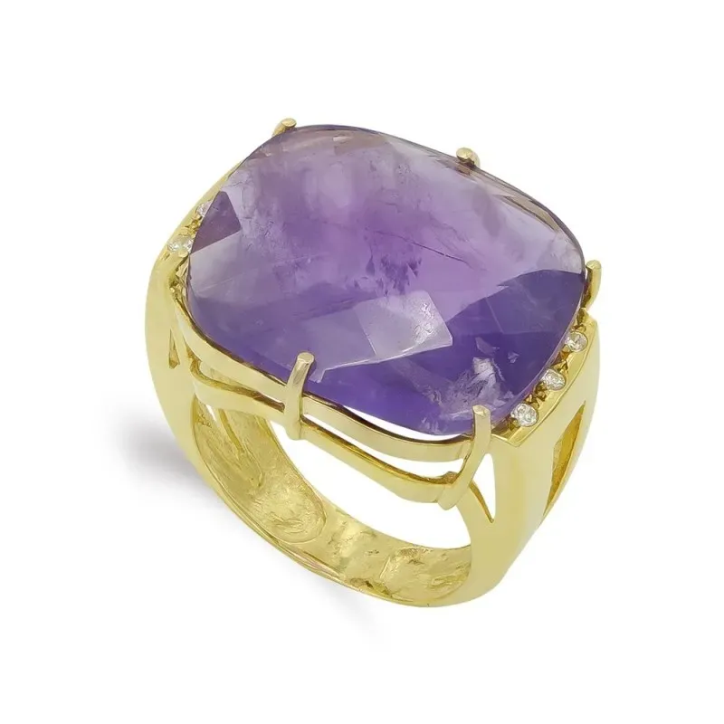 Sortija oro 18k mujer piedra color rectangular centro garras
