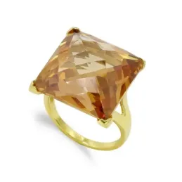 Sortija oro 18k mujer piedra color cuadrada 18mm. centro garra