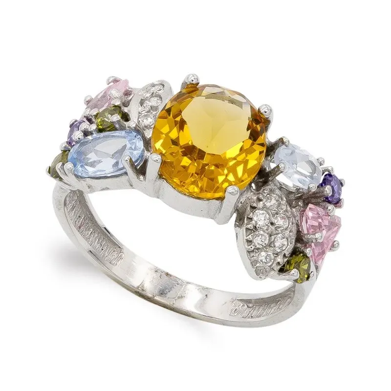 Sortija oro blanco 18k mujer piedra color centro combinada colores ci