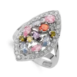 Sortija oro blanco 18k mujer lanzadera circonitas combinadas piedras