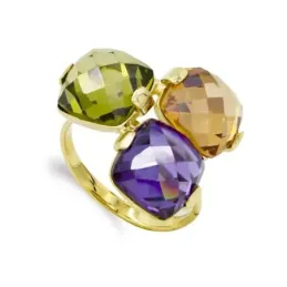 Sortija oro 18k mujer tres piedras color cuadradas