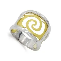 Sortija oro bicolor 18k mujer forma espiral centro calada