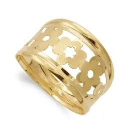 Sortija oro 18k mujer flores caladas mate brillo