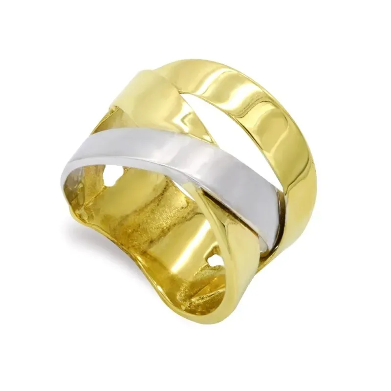 Sortija oro bicolor 18k mujer bandas combinadas lisas