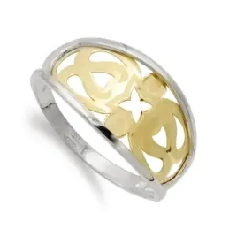 Sortija oro bicolor 18k mujer dos hilos formas caladas combinadas