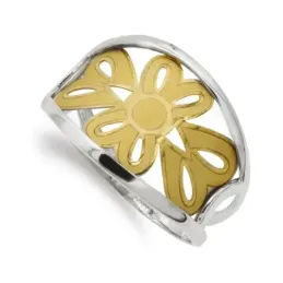 Sortija oro bicolor 18k mujer dos hilos formas combinadas caladas