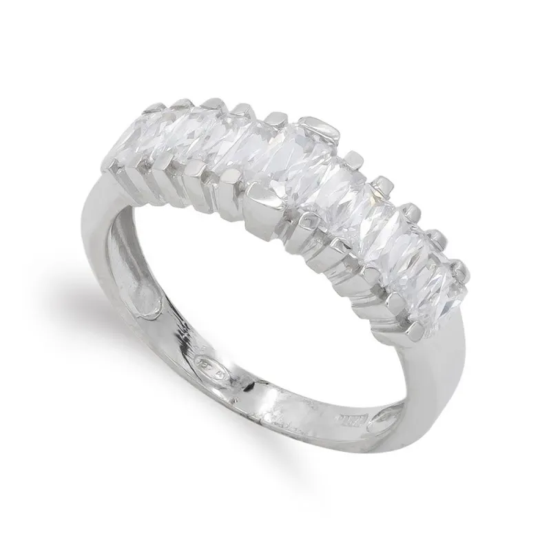 Sortija oro blanco 18k mujer barras escalera circonitas