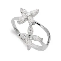 Sortija oro blanco 18k mujer flores circonitas