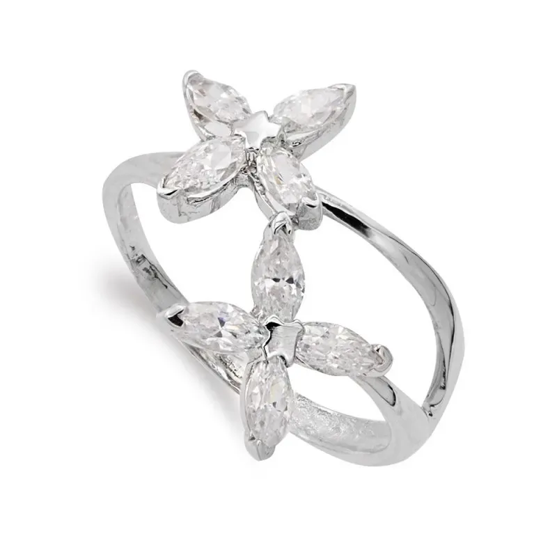 Sortija oro blanco 18k mujer flores circonitas