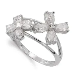 Sortija oro blanco 18k mujer flores circonitas combinadas caladas