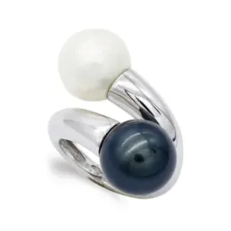 Sortija oro blanco 18k mujer perla blanca y tahití 12 mm.