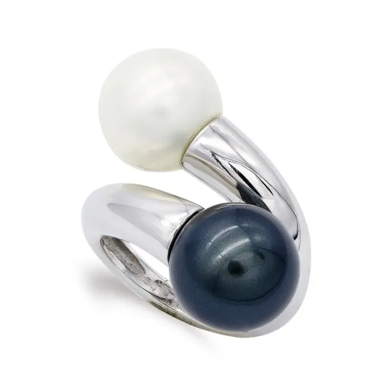 Sortija oro blanco 18k mujer perla blanca y tahití 12 mm.