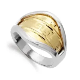 Sortija oro bicolor 18k mujer greca brillo