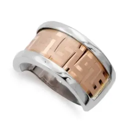Sortija oro bicolor 18k mujer rosa blanco combinado greca