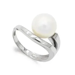 Sortija oro blanco 18k mujer perla blanca 7 mm. combinada forma lisa