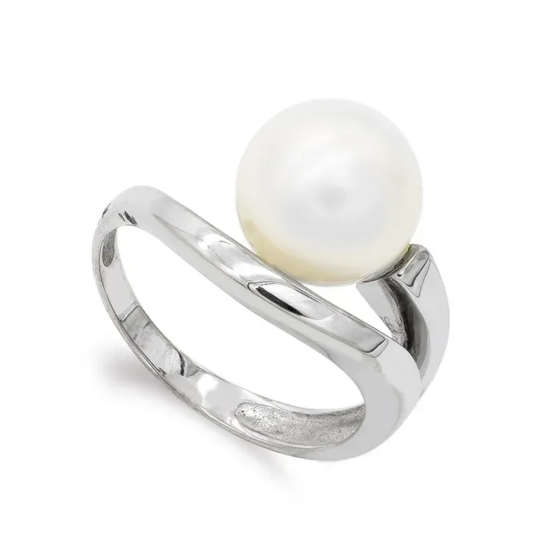 Sortija oro blanco 18k mujer perla blanca 7 mm. combinada forma lisa