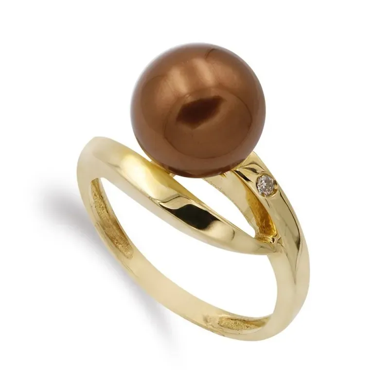 Sortija oro 18k mujer perla color centro 10 mm. combinada circonita