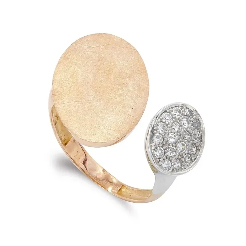 Sortija oro bicolor 18k mujer formas ovaladas combinadas circonitas