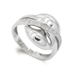 Sortija oro blanco 18k mujer formas combinadas caladas circonitas
