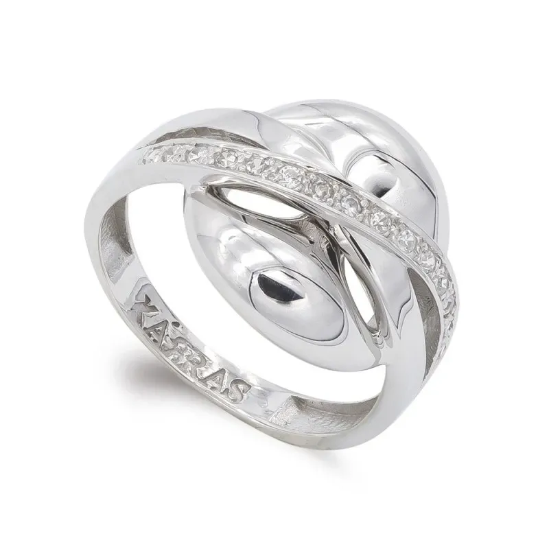 Sortija oro blanco 18k mujer formas combinadas caladas circonitas