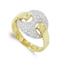 Sortija oro bicolor 18k mujer nudo barco combinado circonitas