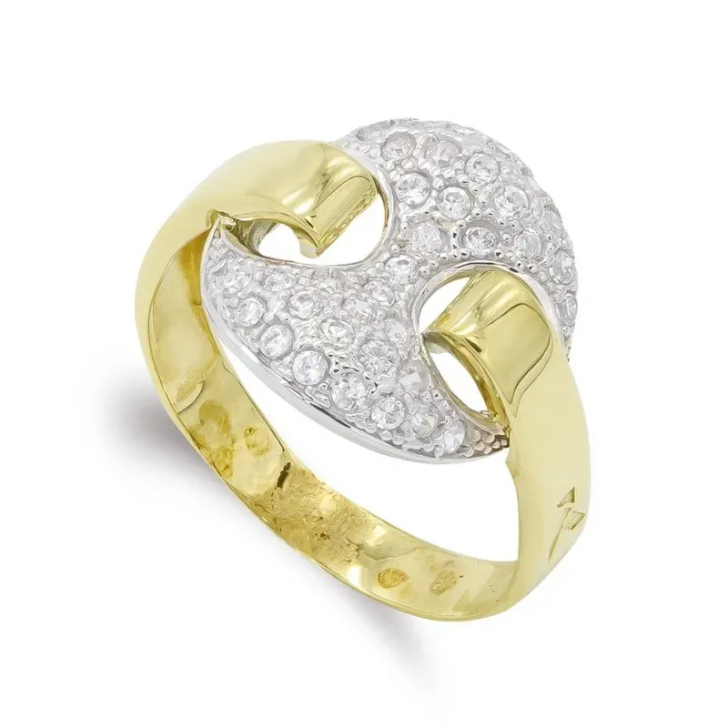 Sortija oro bicolor 18k mujer nudo barco combinado circonitas