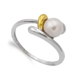 Sortija oro bicolor 18k mujer perla 6.6 mm.